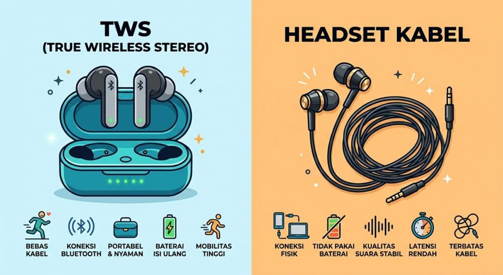 TWS vs Headset Kabel: 7 Perbedaan dan Mana yang Lebih Bagus?
